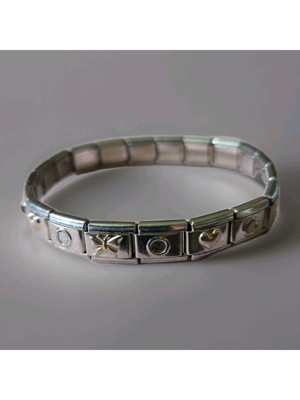 Vintage Stainless Steel Italian Charm Bracelet Rhinestone Heart Butterfly Y2K - Picture 3 of 10